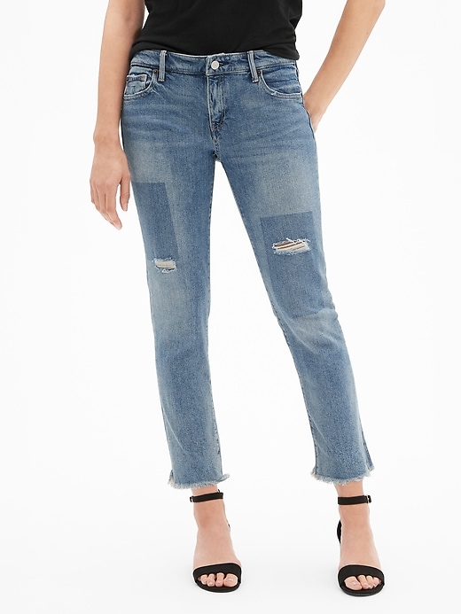 Image number 2 showing, Mid Rise Girlfriend Jeans with Raw-Hem