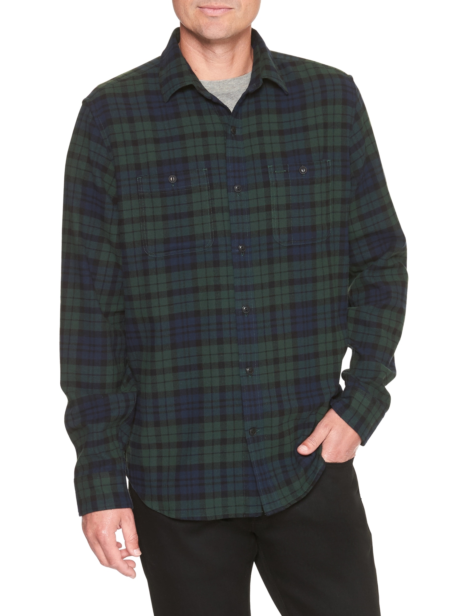 Print Two-pocket Flannel Shirt 