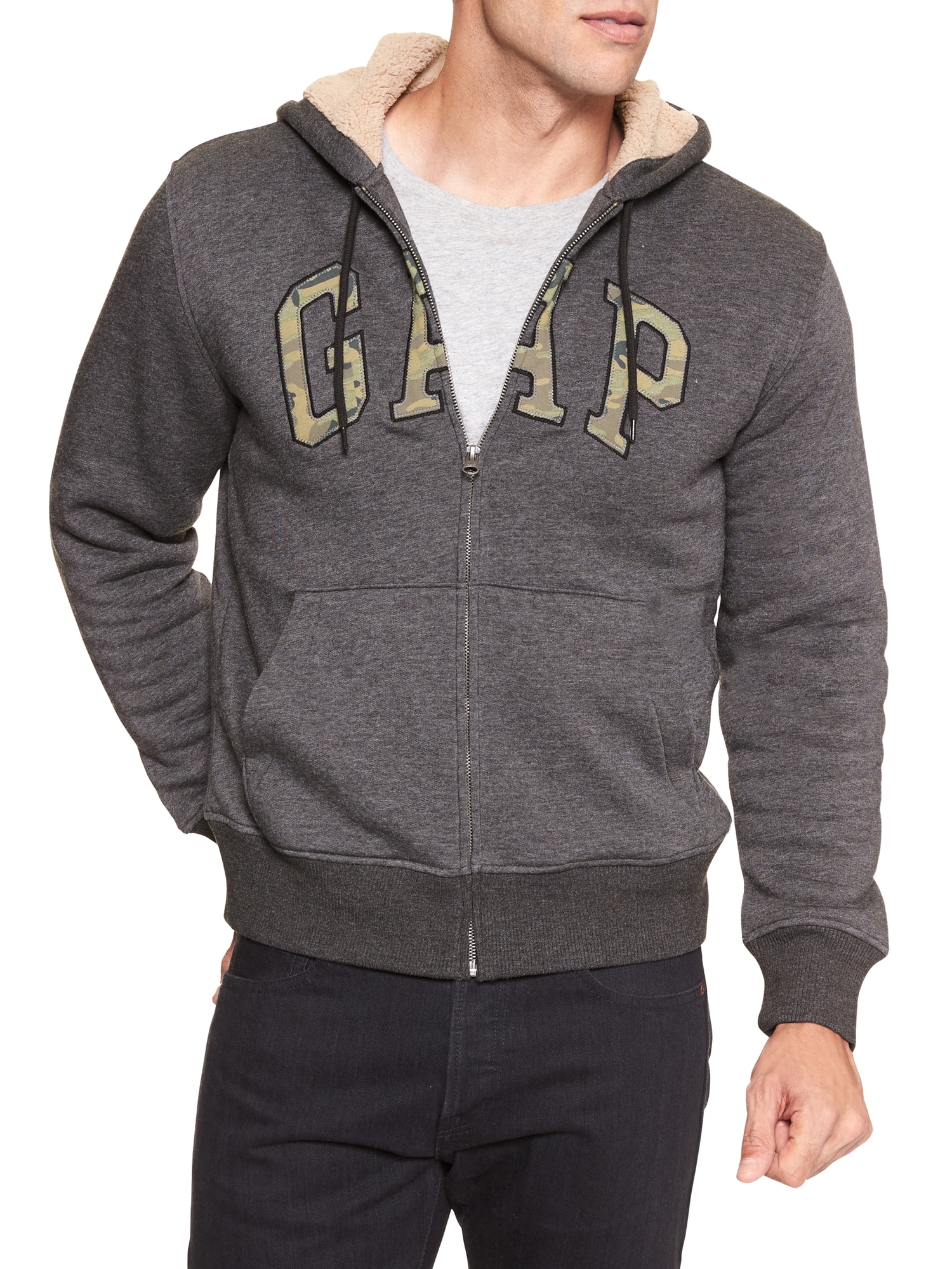 Sherpa-lined arch logo zip hoodie