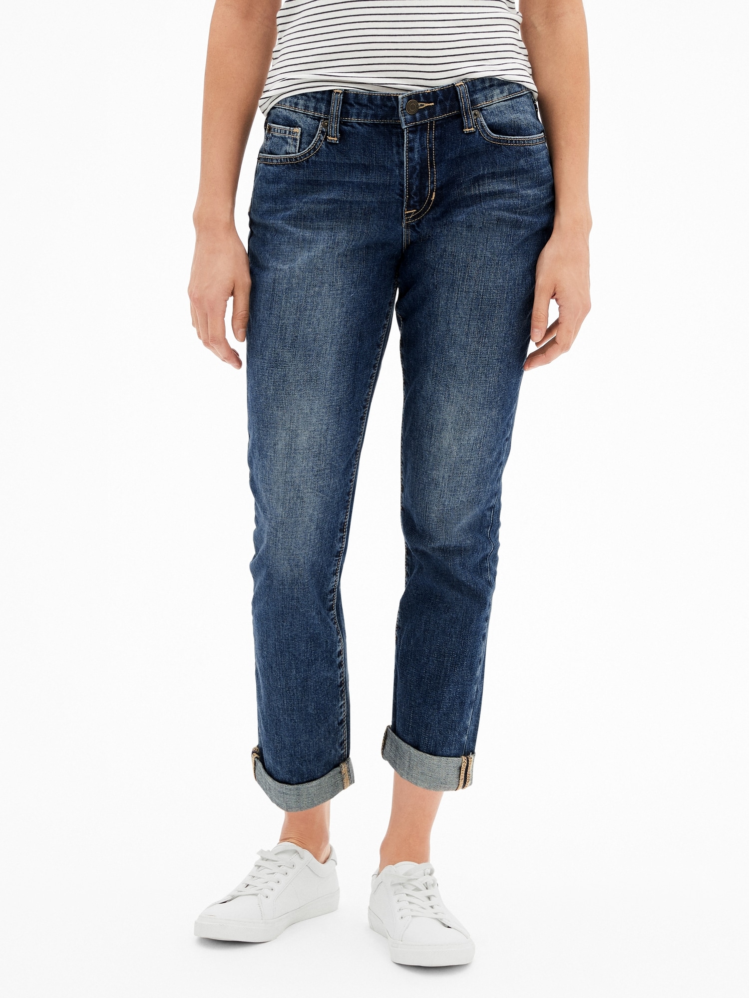 Gap Factory Mid Rise Distressed Universal Slim Boyfriend Jeans with Washwell  - ShopStyle