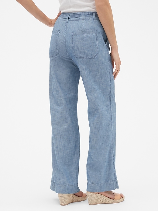 Image number 2 showing, Mid Rise Wide-Leg Chambray Pants