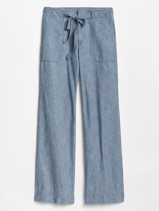 Image number 3 showing, Mid Rise Wide-Leg Chambray Pants