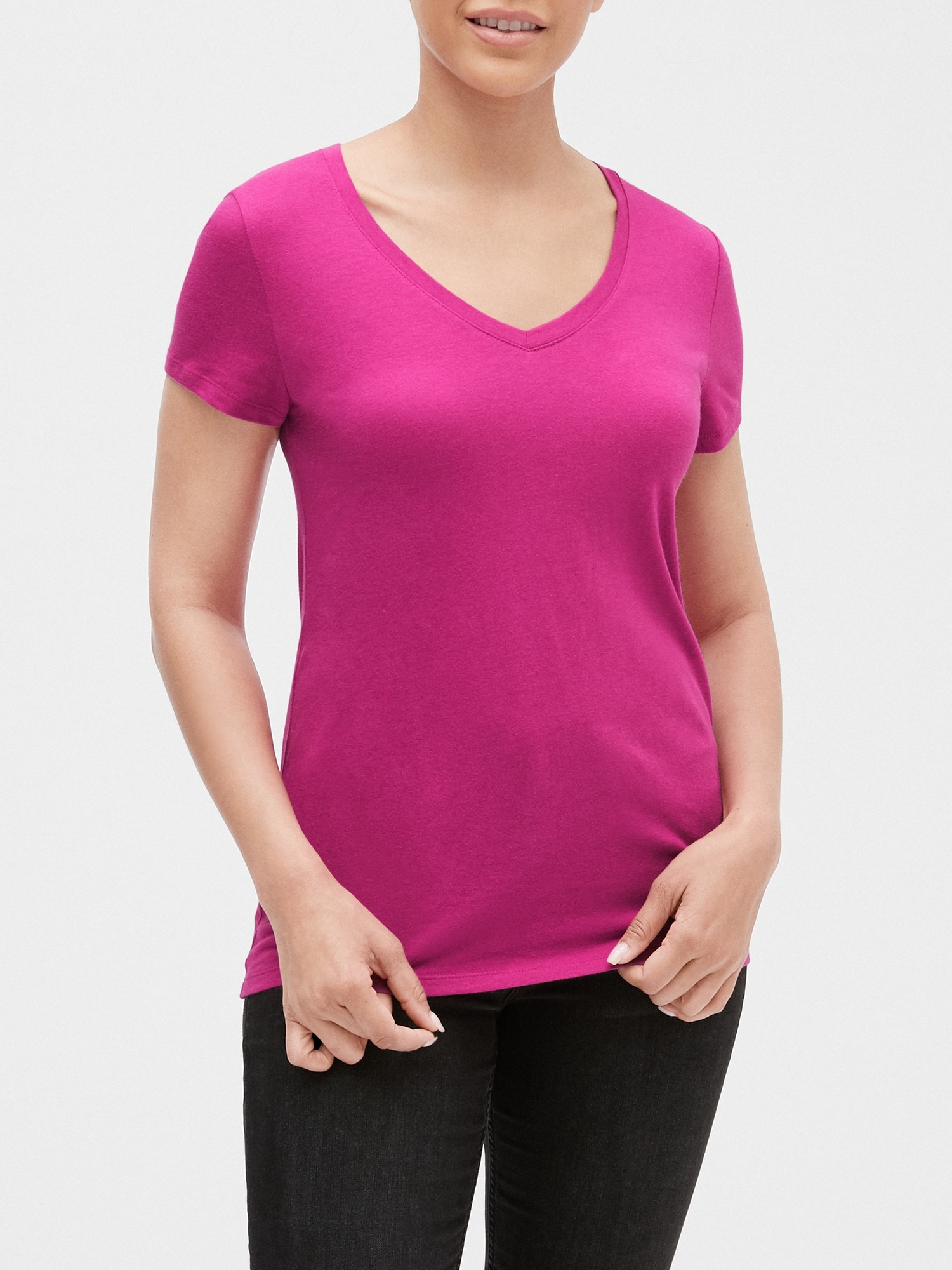 Neon Pink V Neck Short Sleeve Knit Top