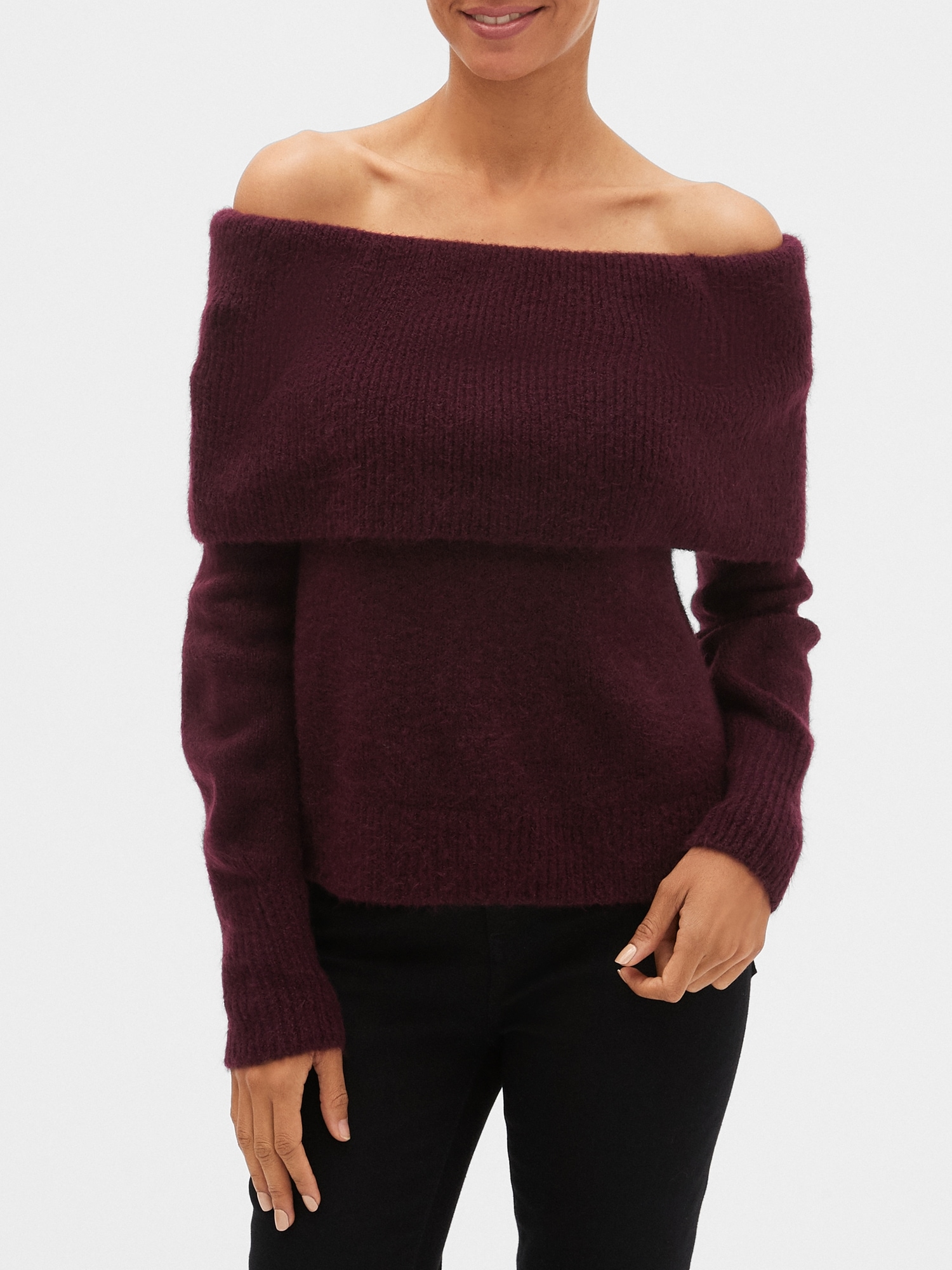 Maroon off best sale the shoulder sweater