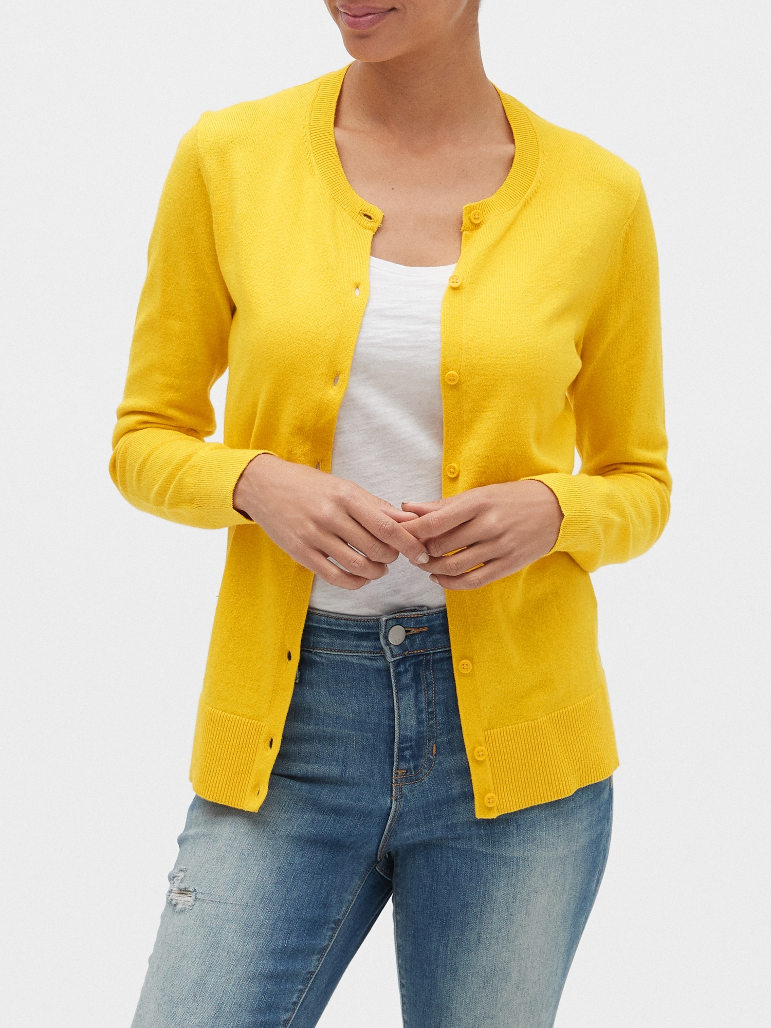 yellow cardigan