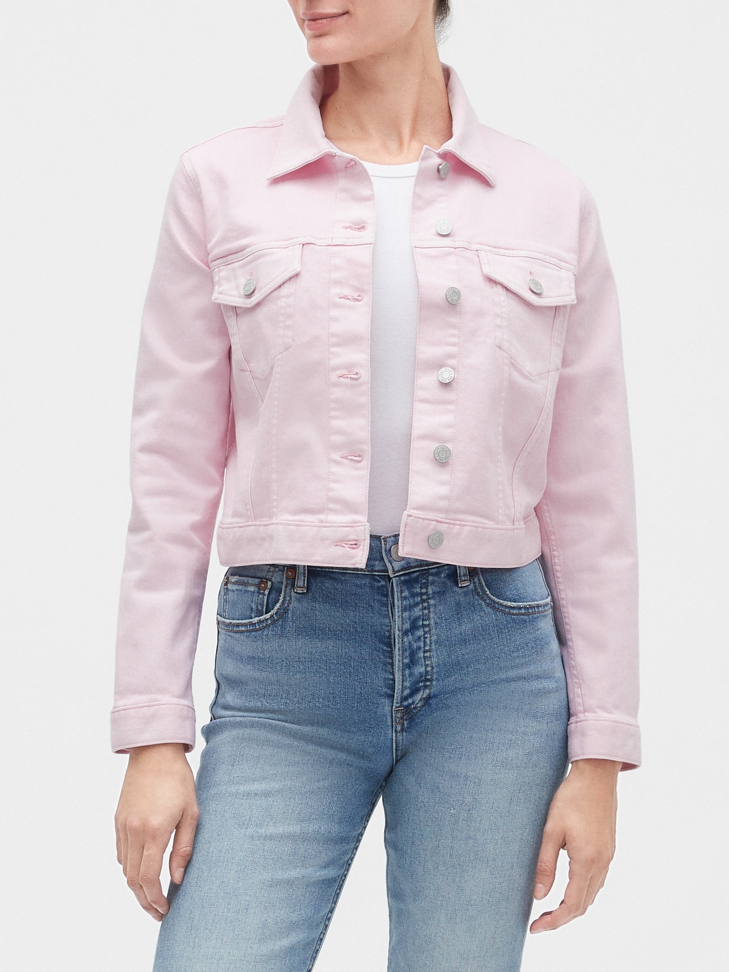 denim jacket with pink shirt