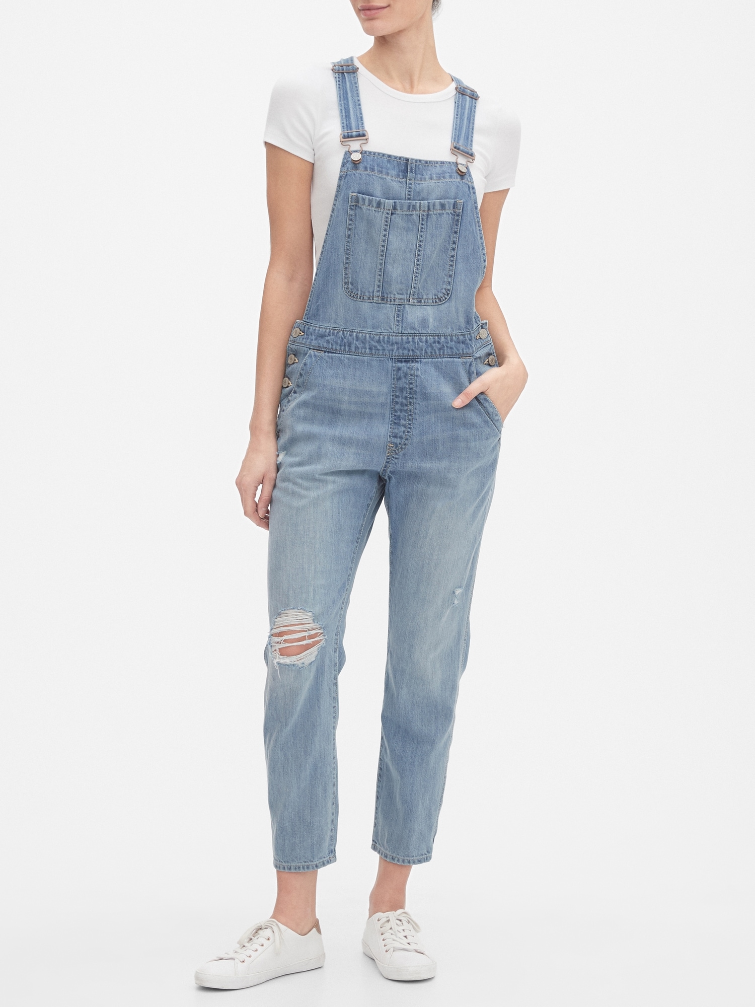 womens distressed overalls
