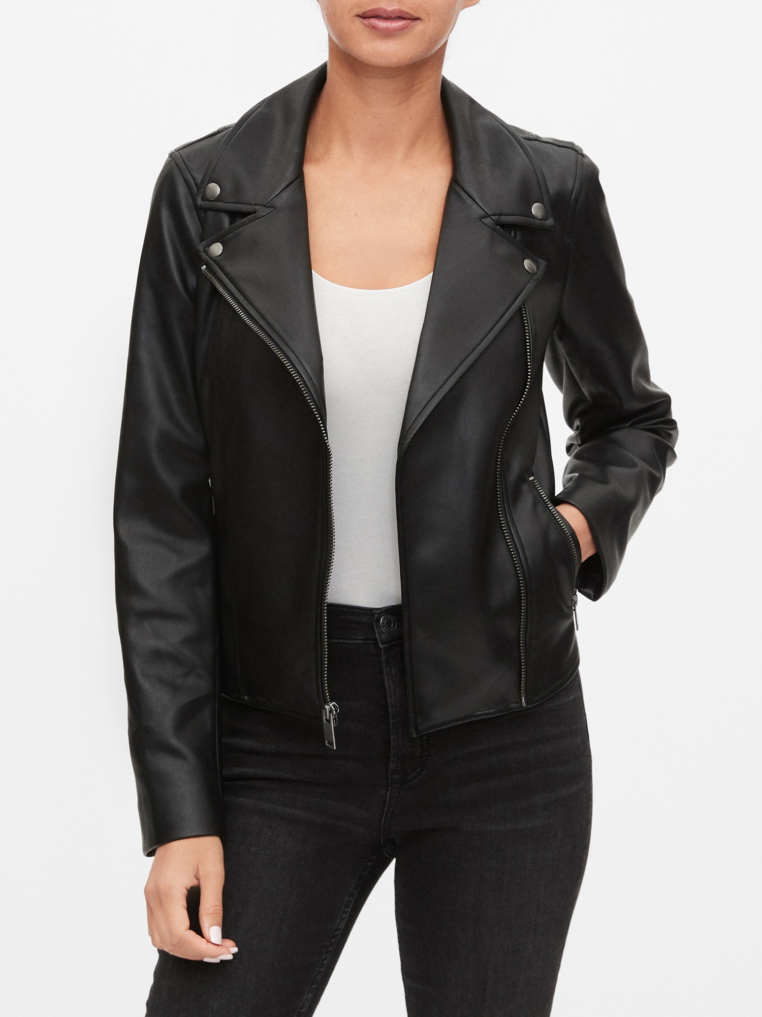 gap black leather jacket