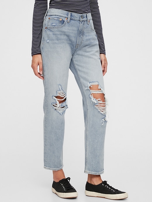 Mid Rise Destructed Boyfriend Jeans