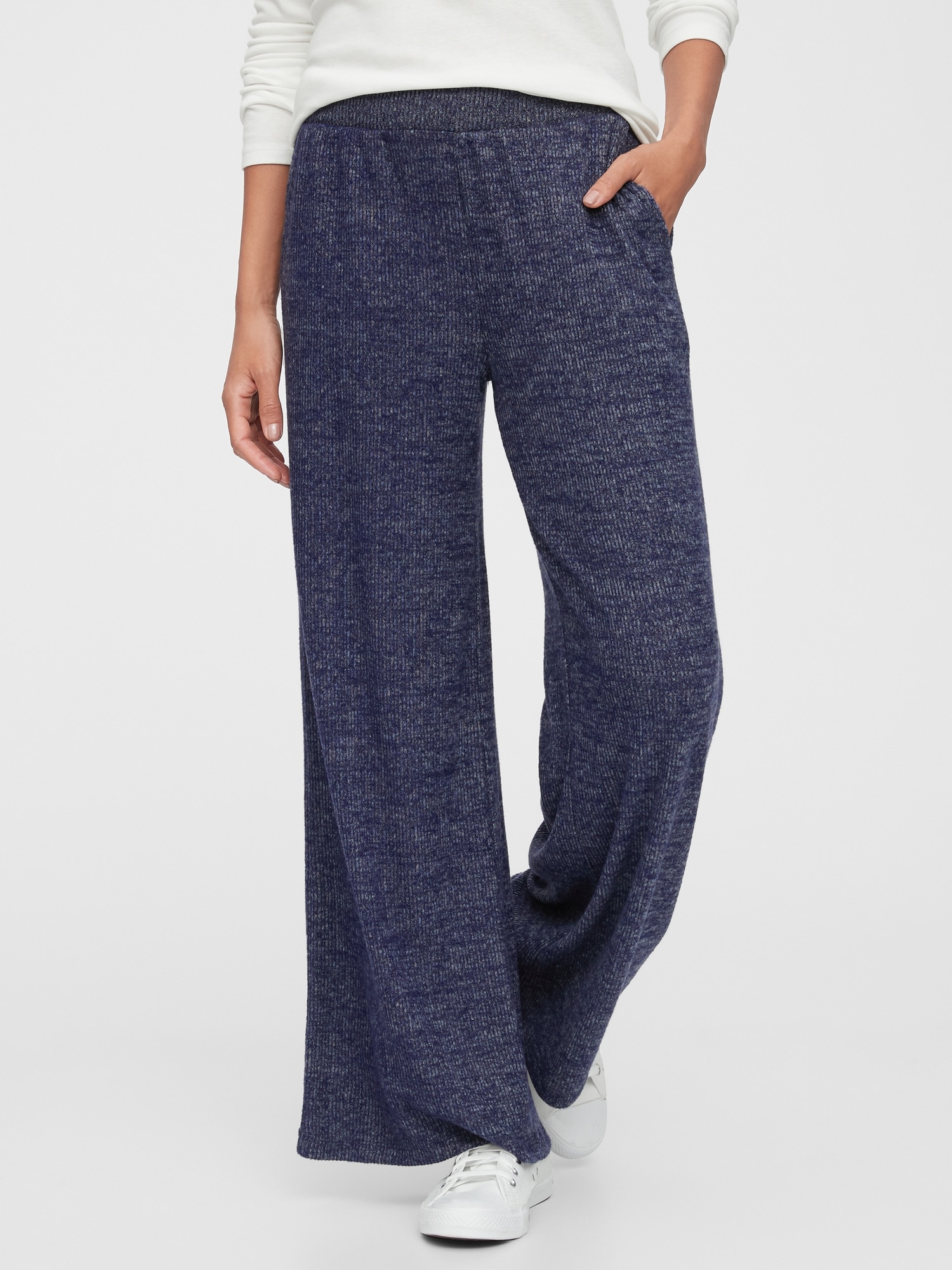Quince Women's Supersoft Fleece Wide Leg Pants In Chambray Blue