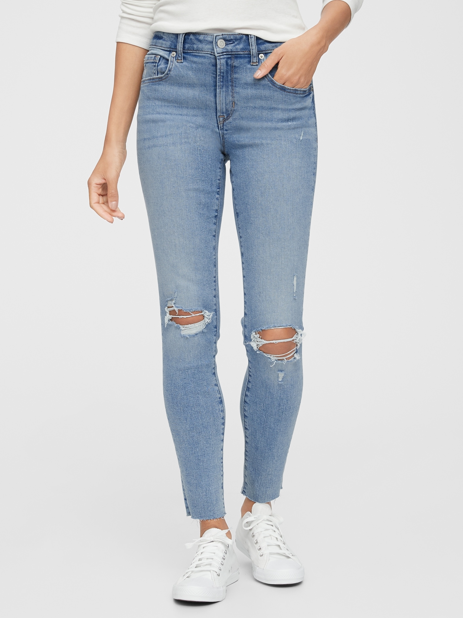 Mid Rise Destructed Universal Legging Jeans With Washwell™ | Gap Factory