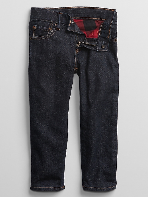 Image number 3 showing, Toddler Plaid Lined Straight Jeans
