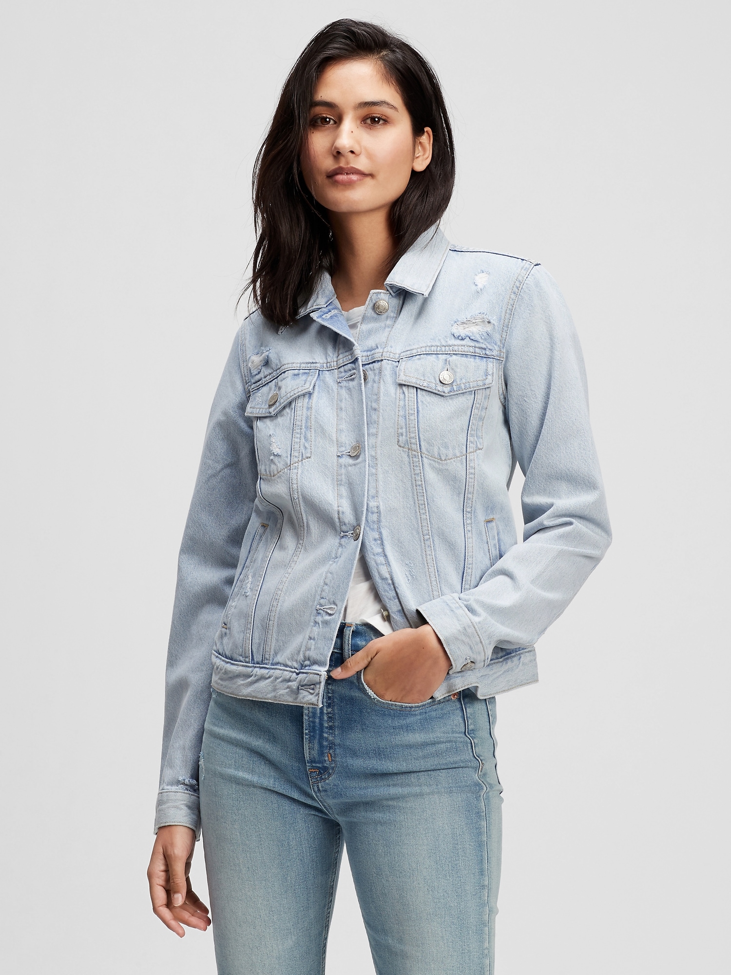 Distressed Icon Denim Jacket With Washwell | Gap Factory