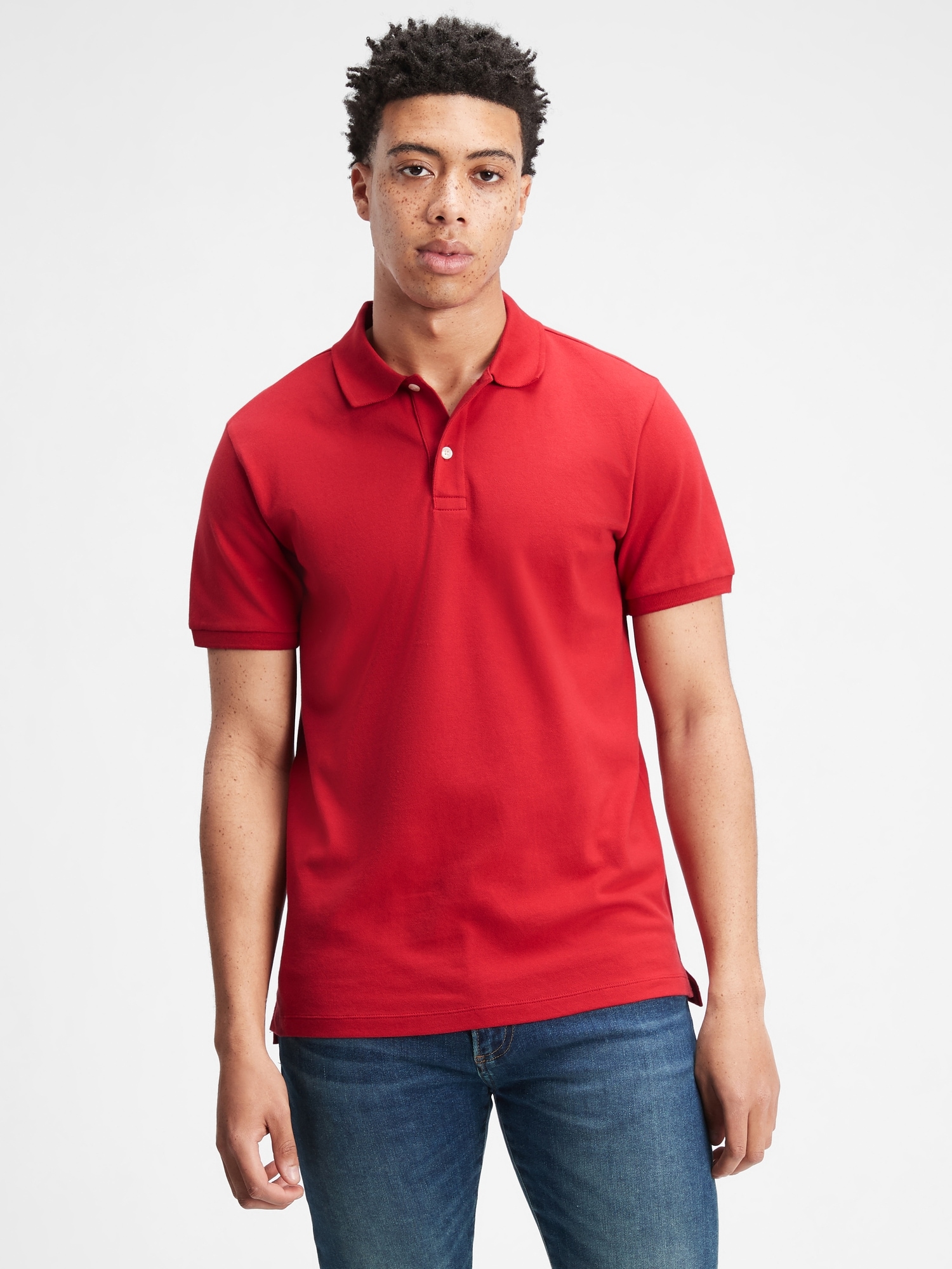 Stretch Pique Polo Shirt - Red