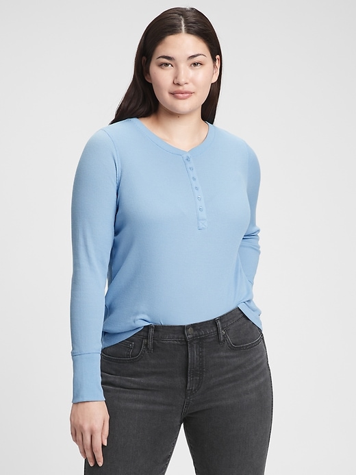 Blue Buttercup River Waffle Knit Henley - Grey Tops Large