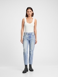 High Rise Cheeky Straight Jeans with Washwell Light Indigo