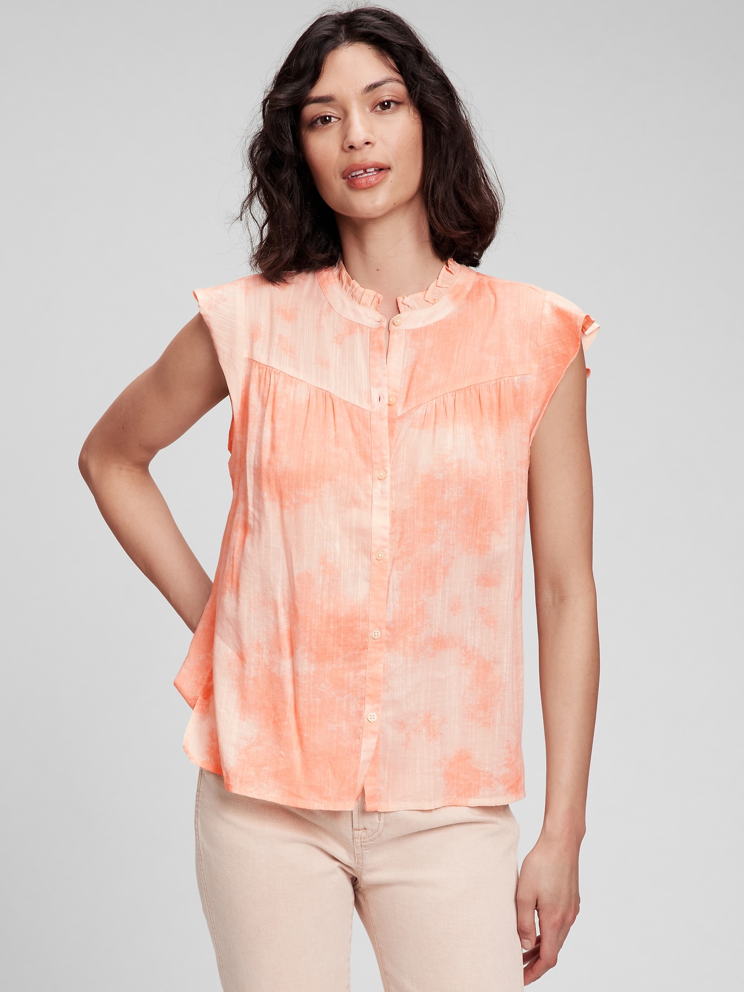 Ruffle Button-Front Top