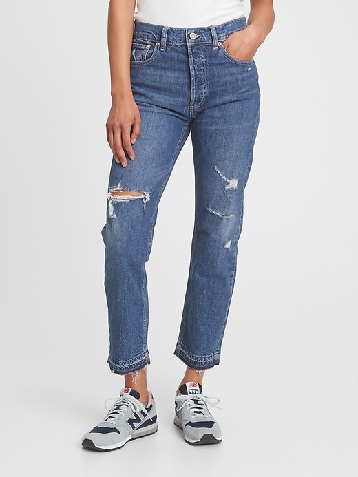 High Rise Destructed Cheeky Straight Jeans | Gap Factory