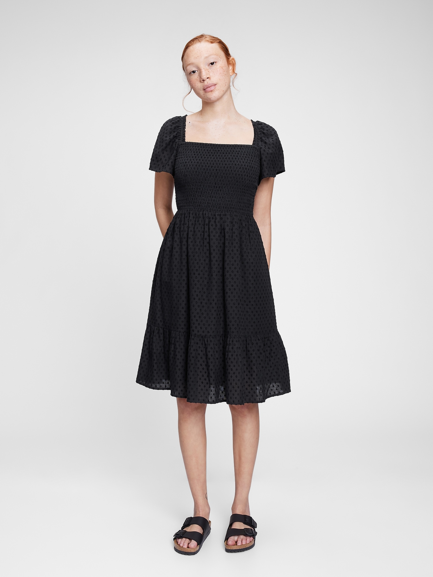 Smocked Squareneck Midi Dress