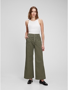 High Rise Wide-Leg Khakis with Washwell | Gap Factory