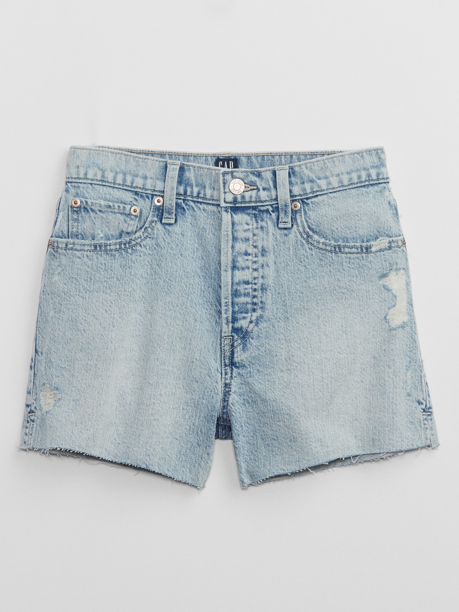 3.5 High Rise Distressed Cheeky Denim Shorts