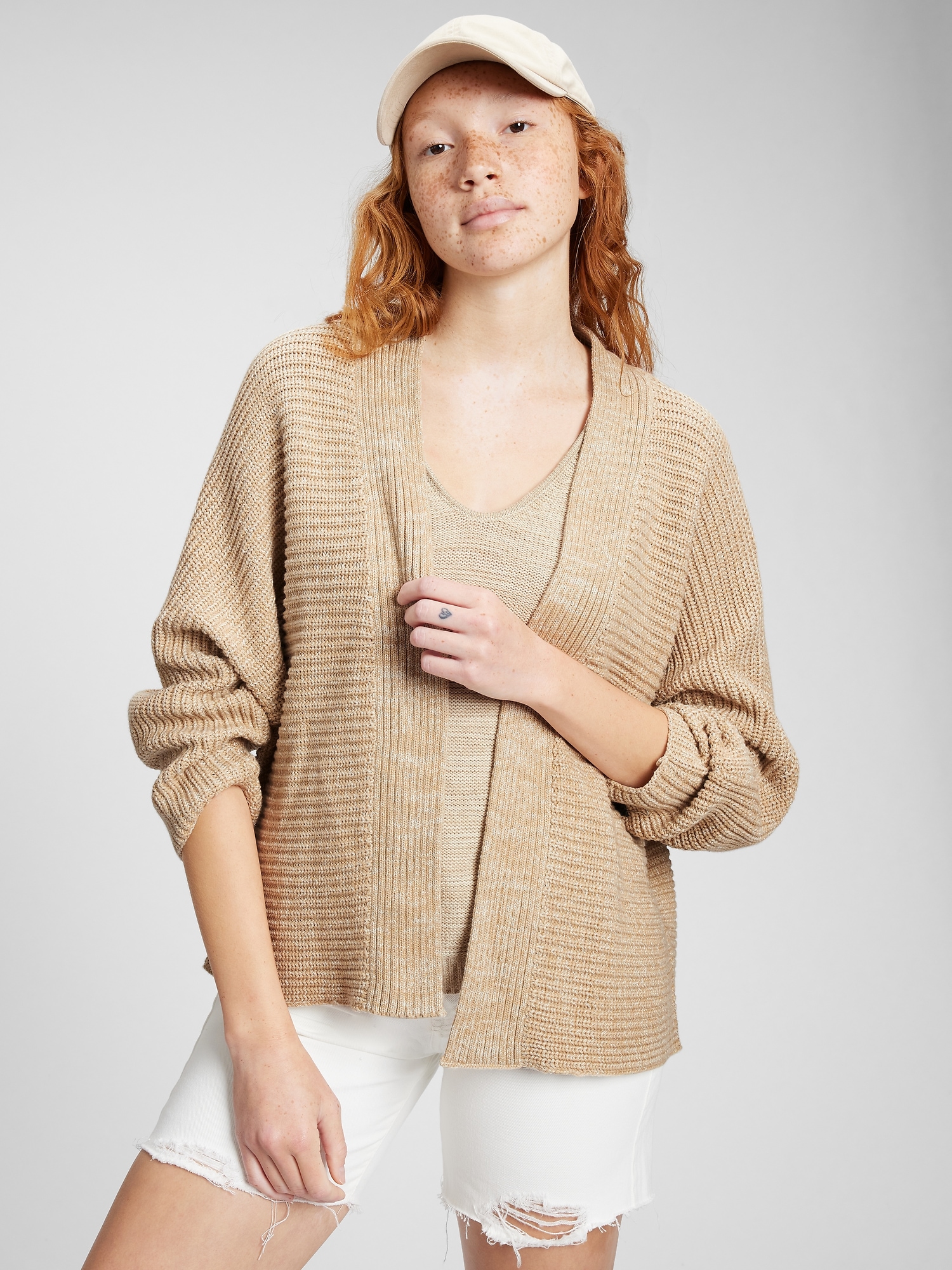 Textured Open Front Sweater Jacket - Solid