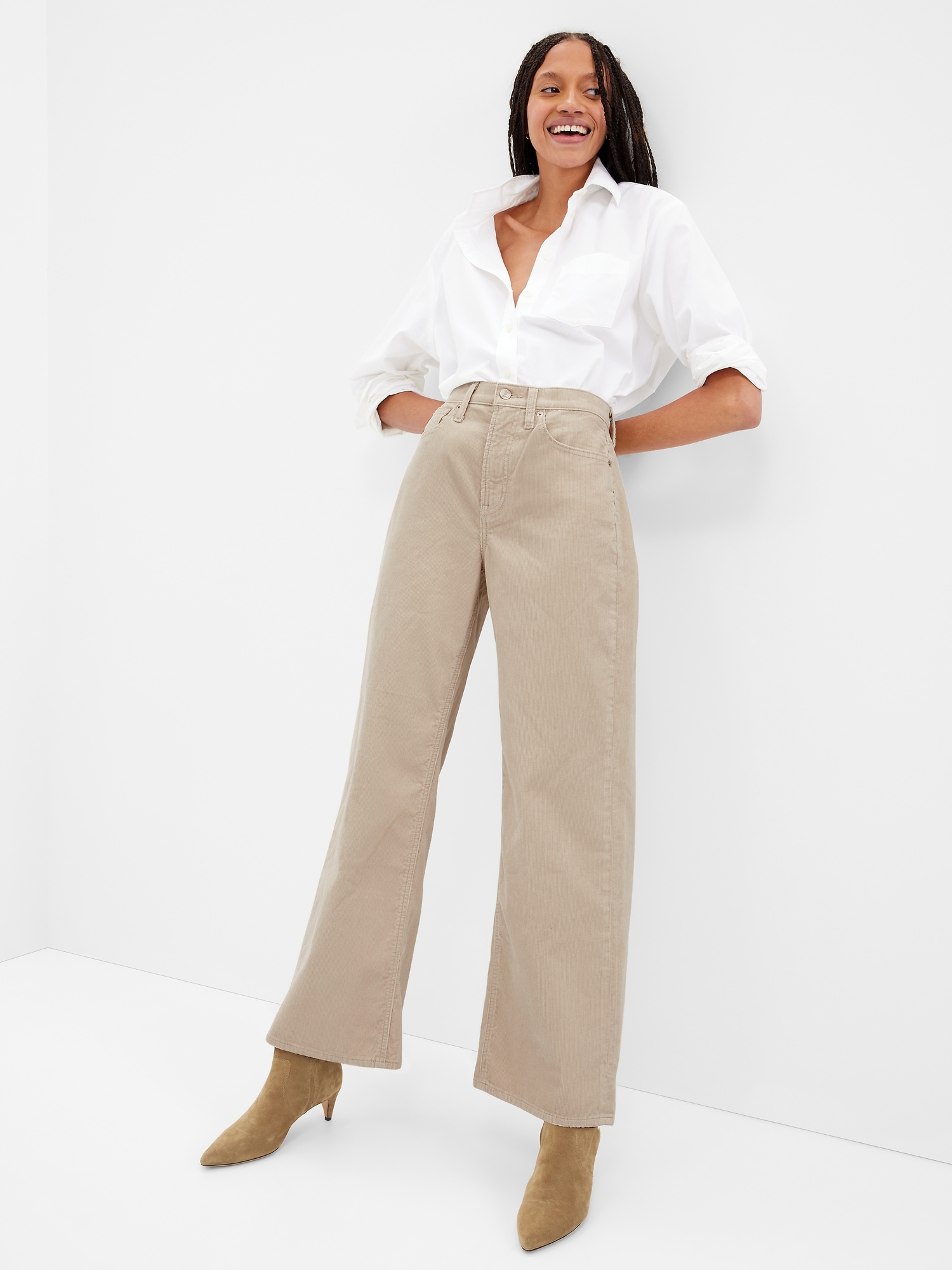 High Rise Wide-Leg Corduroy Pants with 