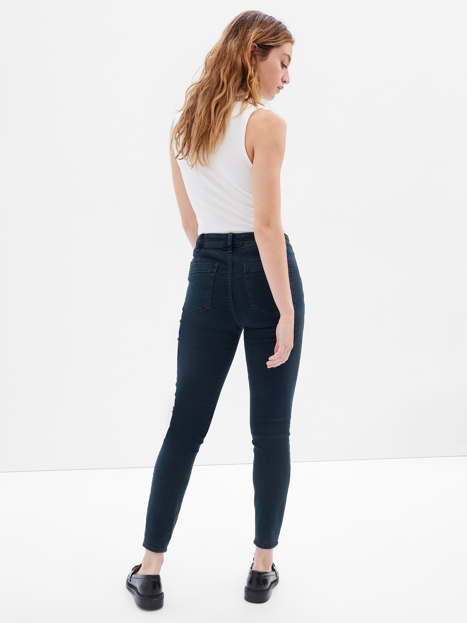Gap Jeans Stretch High Rise Universal Leggings Ripped Blue Women's Sz 18/34