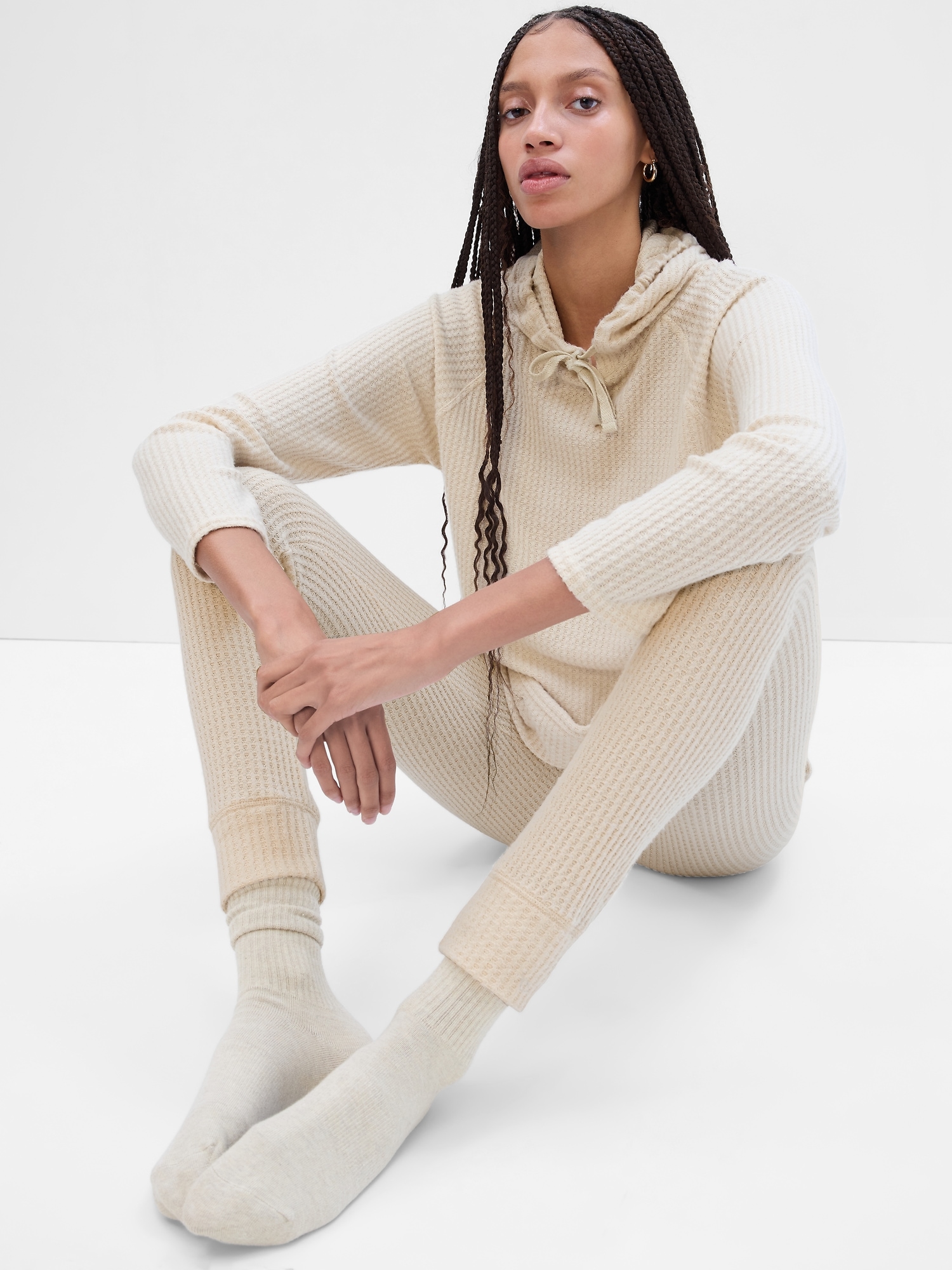 Brushed Waffle-Knit PJ Hoodie