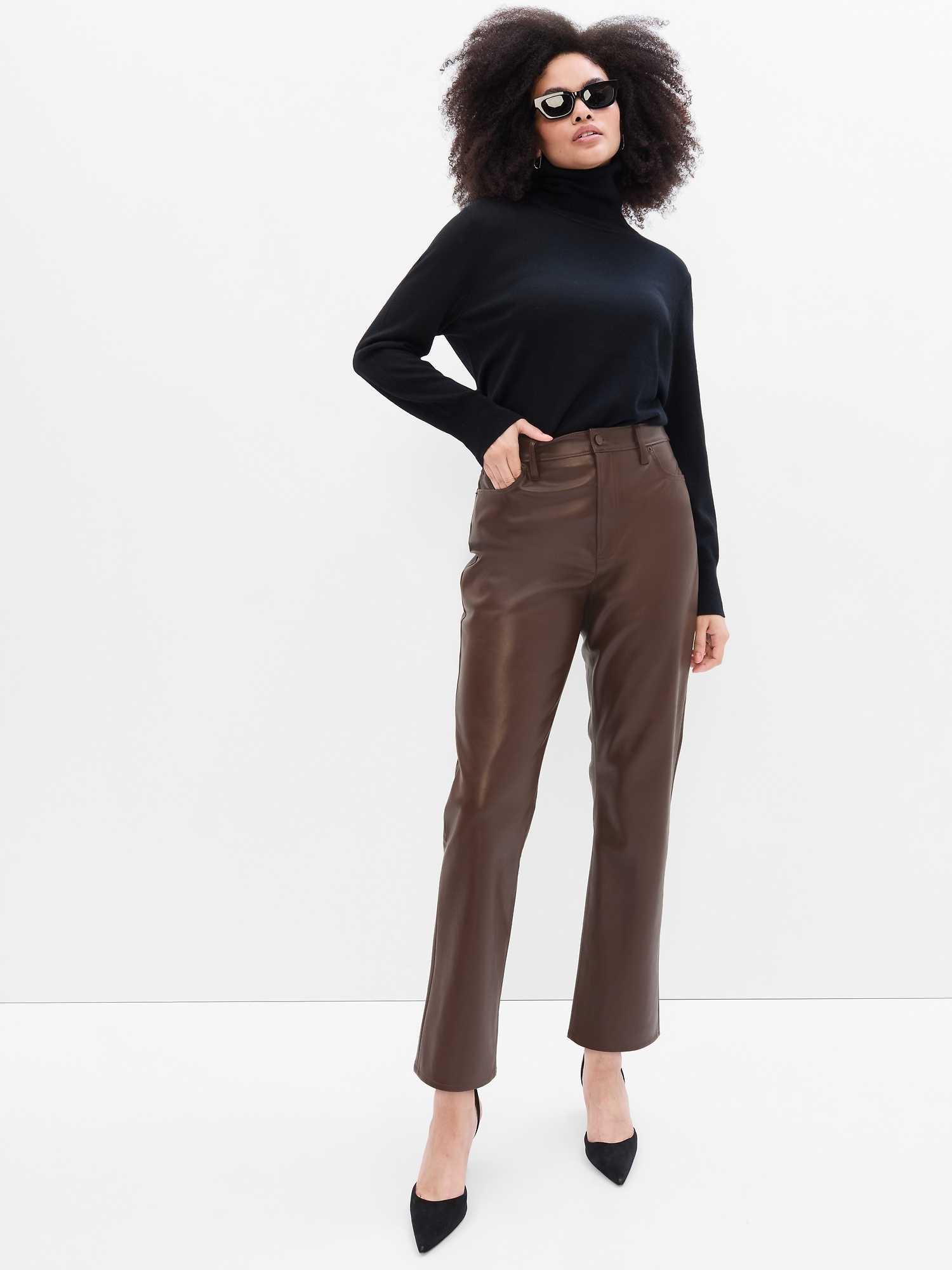 Gap Brown High Waisted Vintage Slim Faux-Leather Trousers
