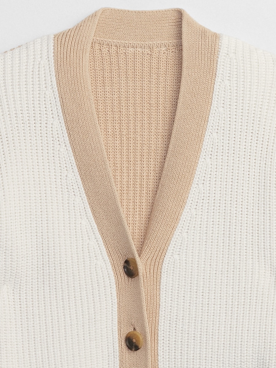 Shaker Stitch V-Neck Sweater - Light White Sand - Kiki