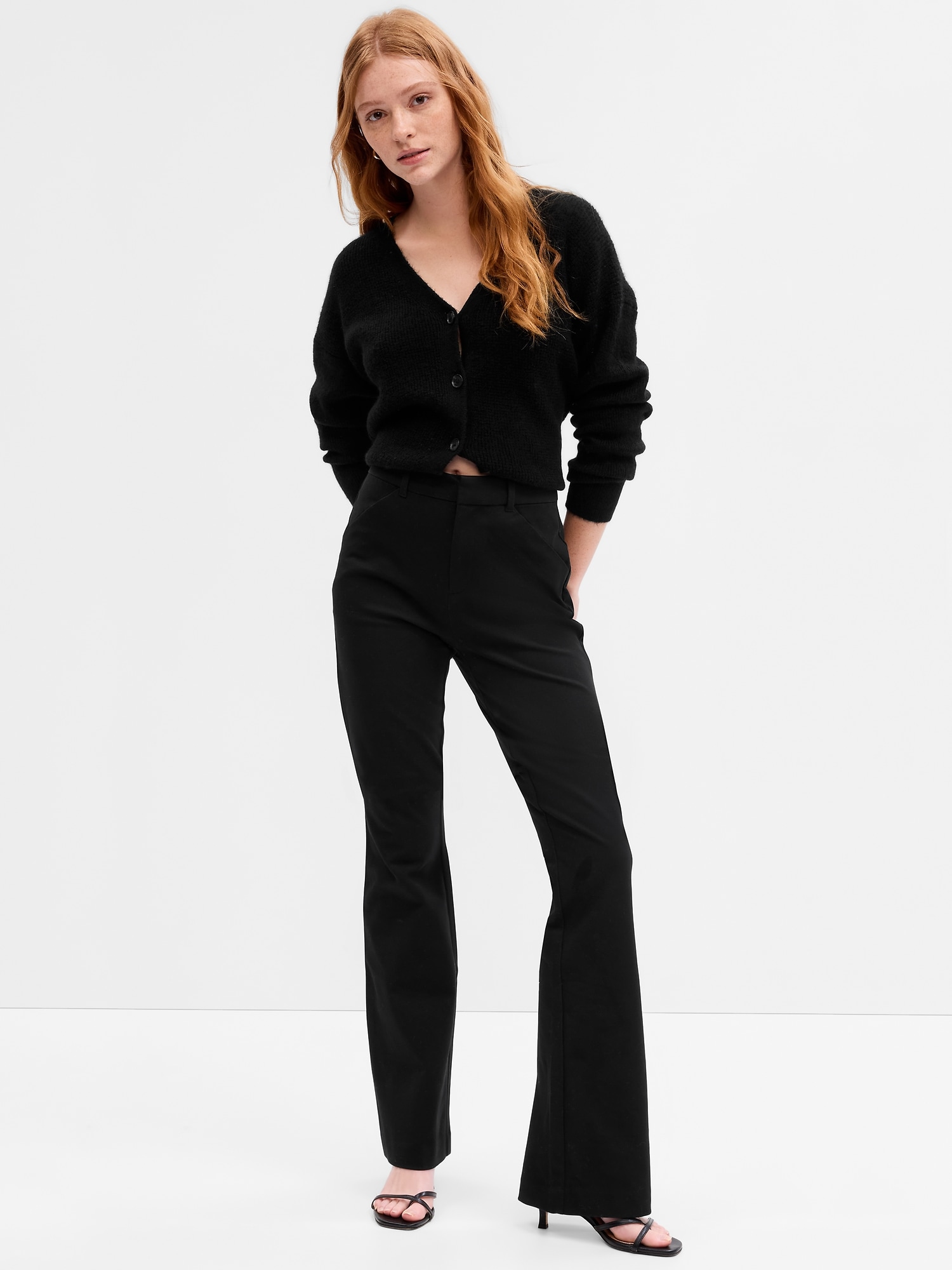  Other Stories stretch high waist wide leg pants with zip details in black
