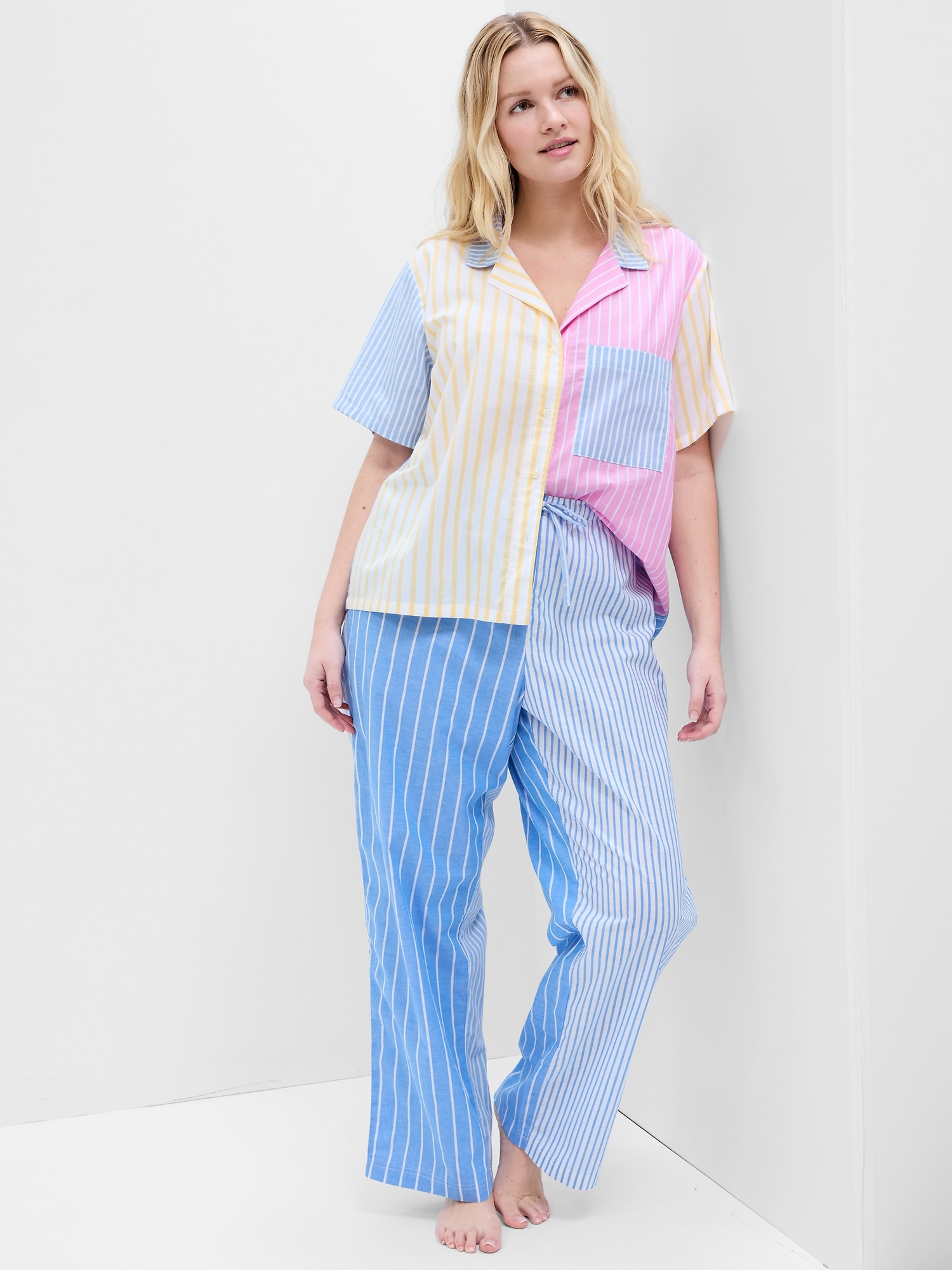 2-pack Cotton Poplin Pajama Shorts - Blue/striped - Ladies