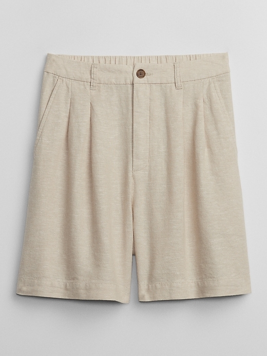 Image number 5 showing, 5" High Rise Pleated Linen Shorts