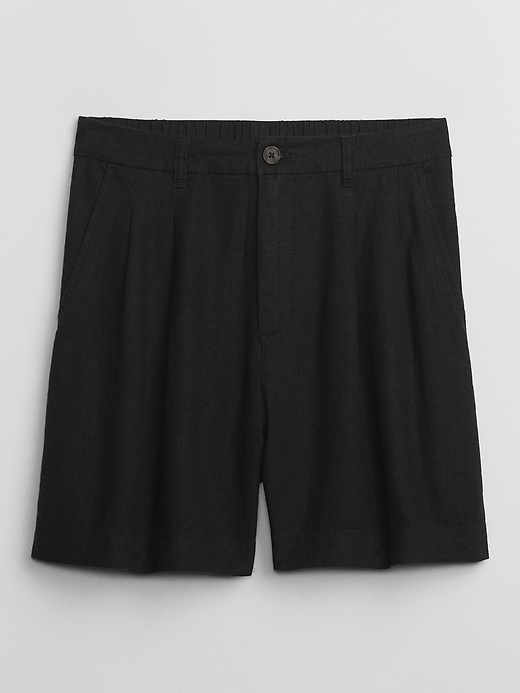 Image number 5 showing, 5" High Rise Pleated Linen Shorts