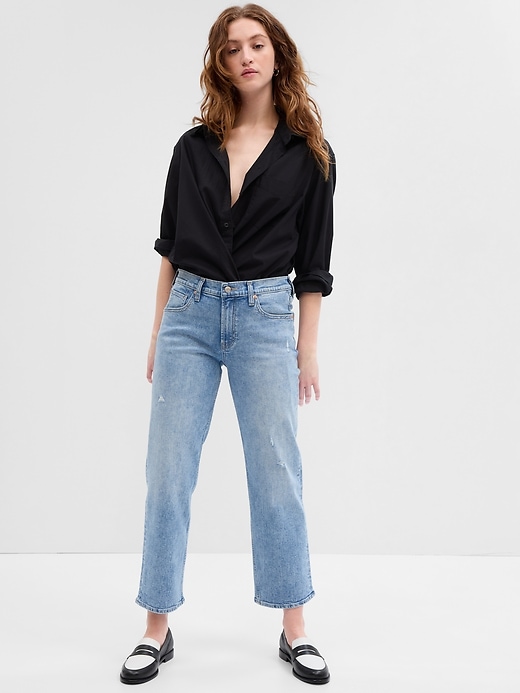 Image number 5 showing, Low Rise Distressed Straight Crop Jeans