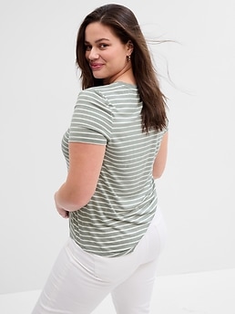 Luxe Stripe V-Neck T-Shirt | Gap Factory