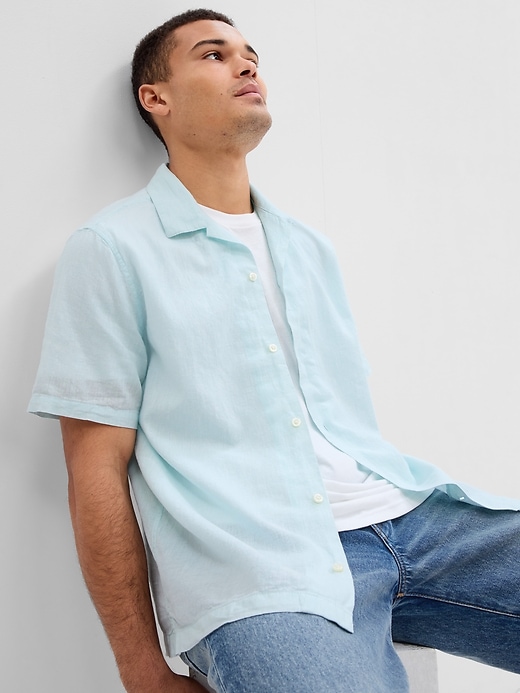 View large product image 1 of 1. Linen-Blend Vacay Shirt in Standard Fit