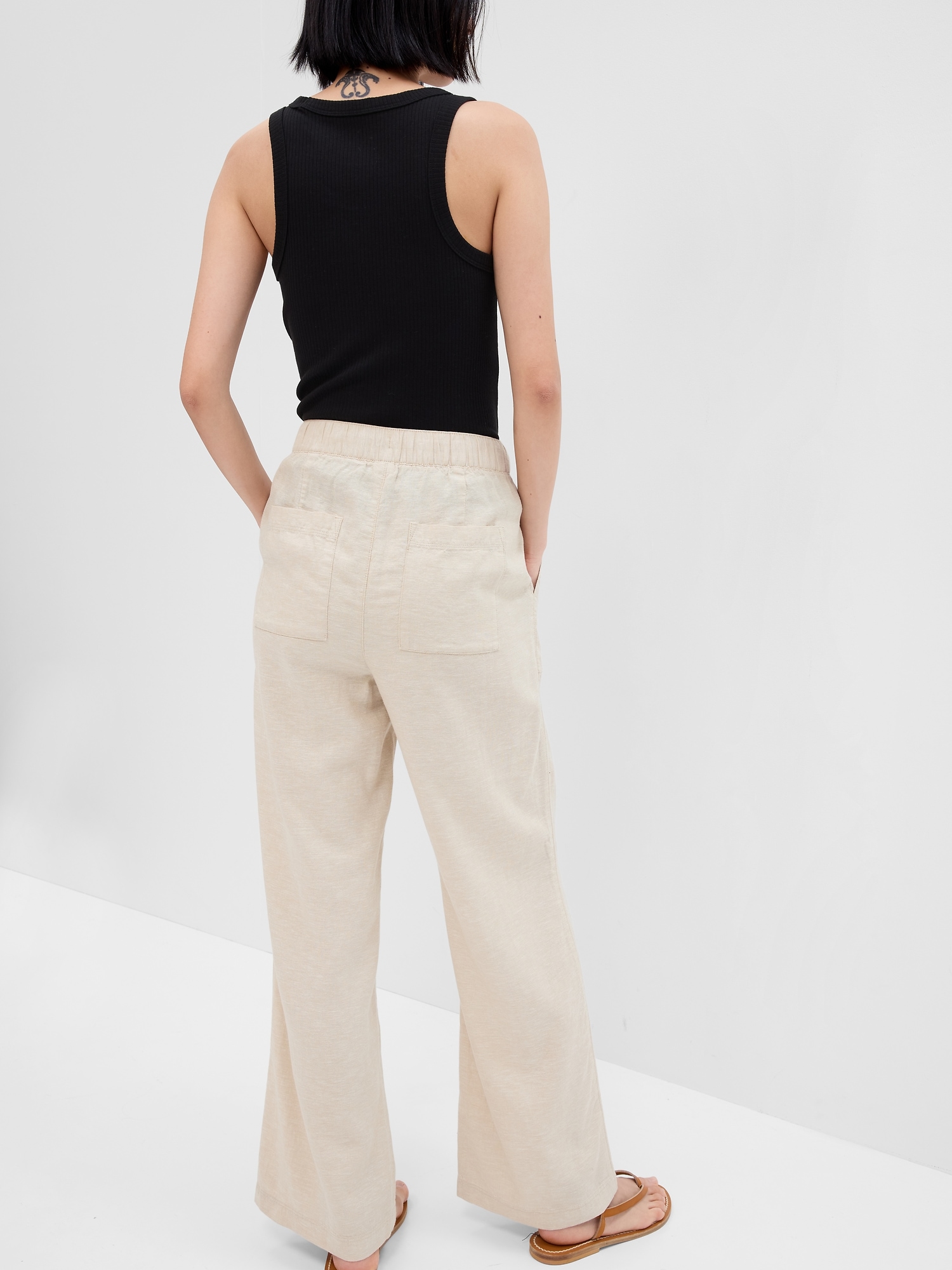 WOMEN'S LINEN BLEND PLEATED WIDE PANTS (TUCKED) (CO-ORD)
