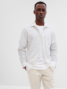 Gap Men Linen Cotton Yarn Dye Standard Fit Shirt