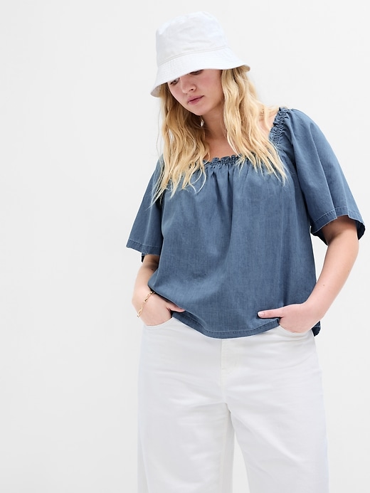Image number 1 showing, Relaxed Denim Squareneck Top