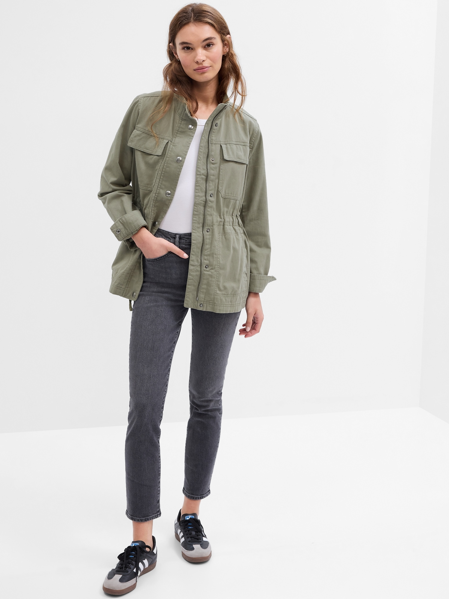Gap Women's Camo Utility Jacket Small, Green Casual Cargo 100% Cotton