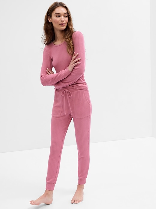 Image number 1 showing, Ribbed Pointelle PJ Leggings