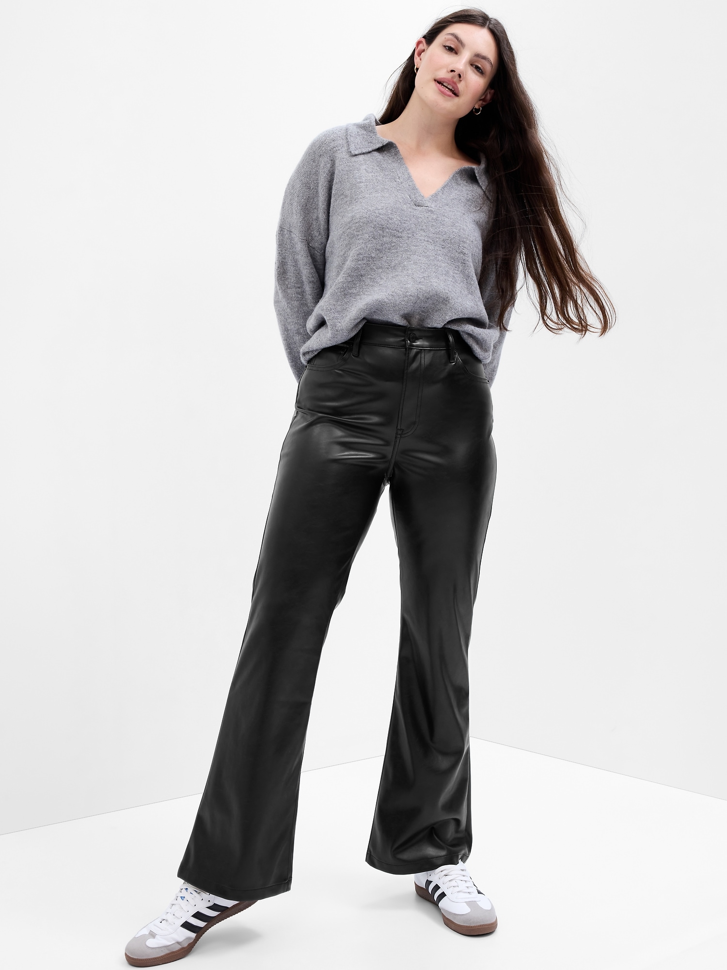 Black Faux Leather Flares