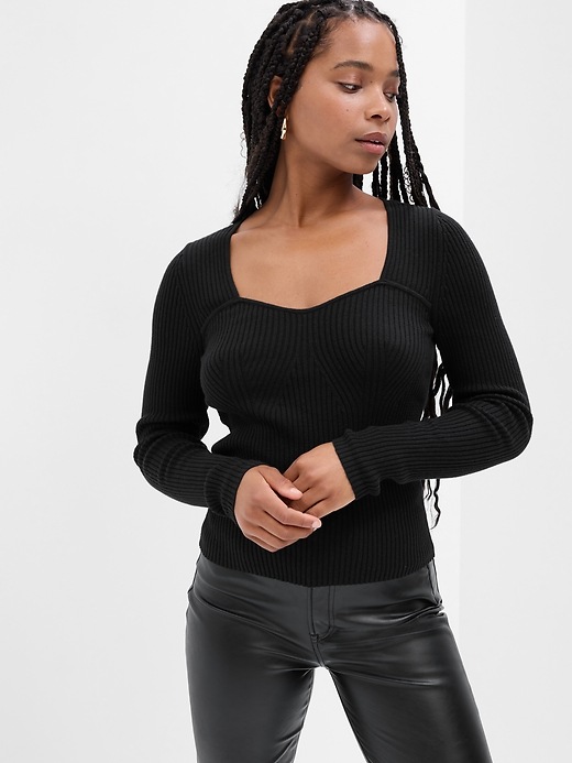 Black discount sweet heart ribbed sweater