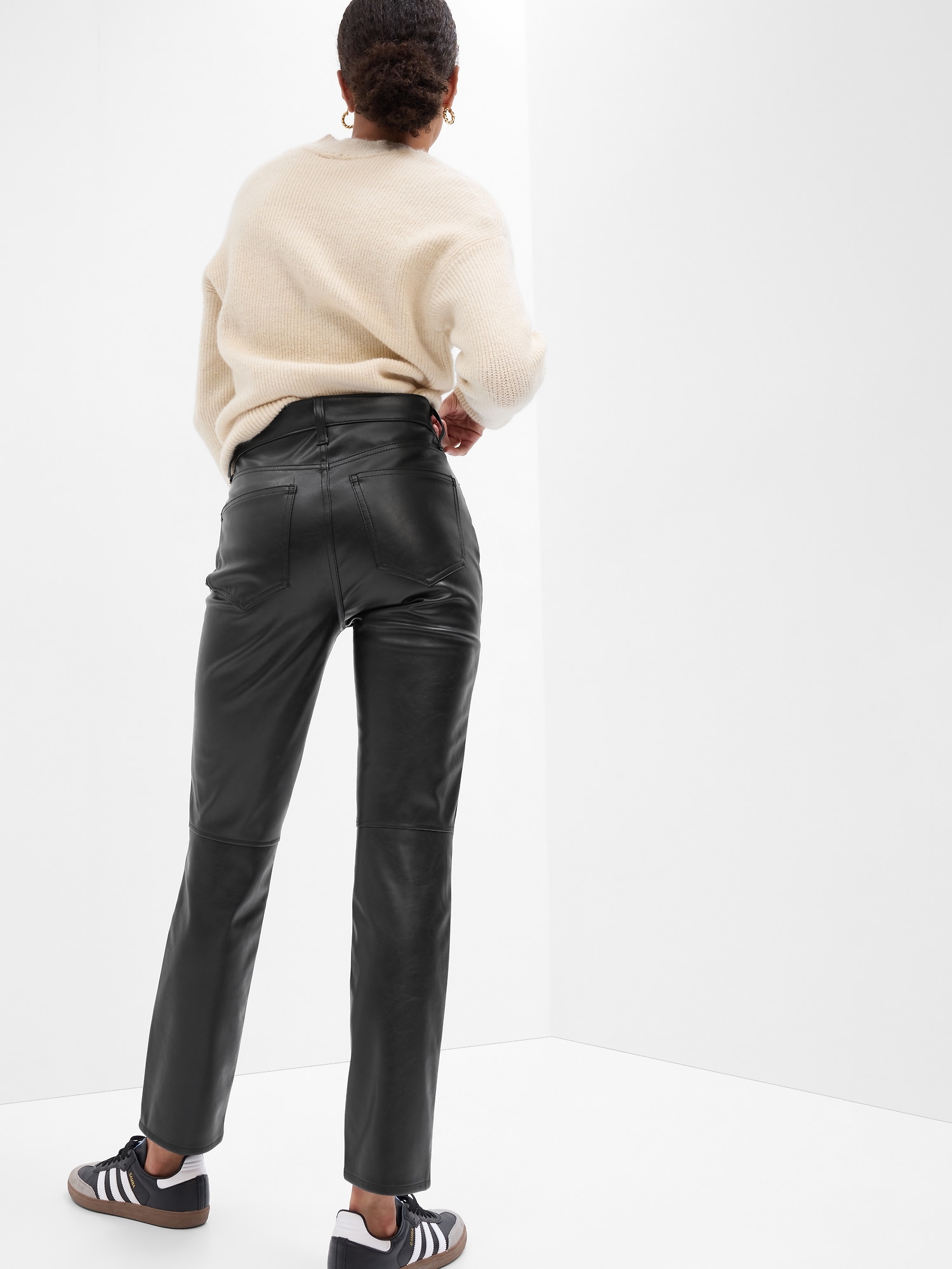 High Rise Vegan Leather Vintage Slim Pants