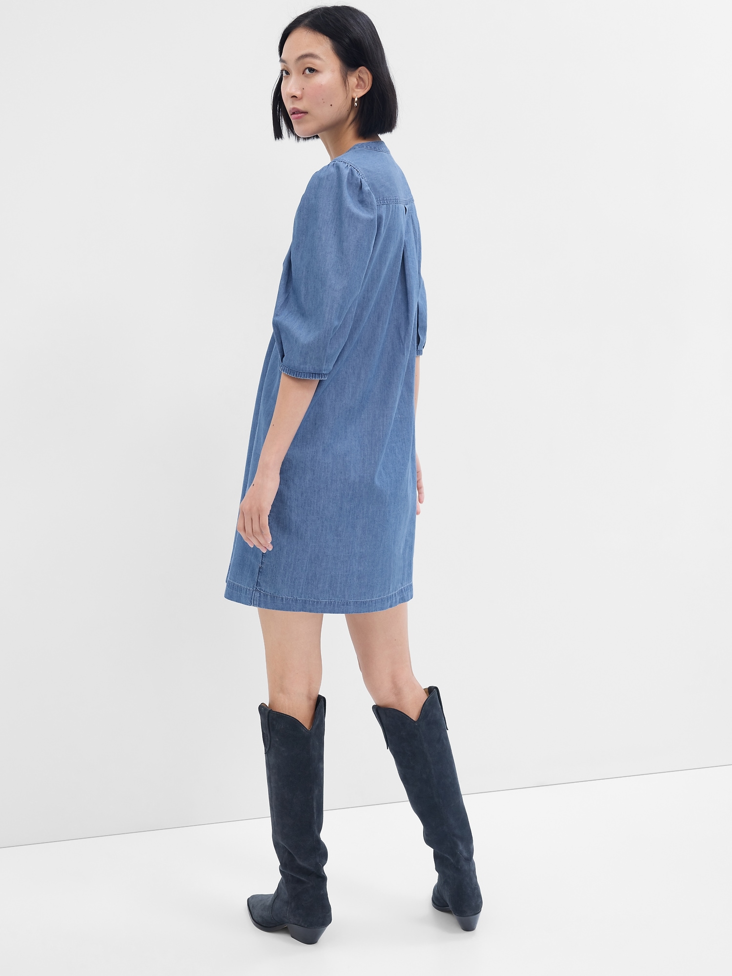 Puff Sleeve Denim Mini Dress | Gap Factory