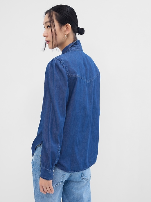 Image number 2 showing, Puff Sleeve Denim Western Shirt