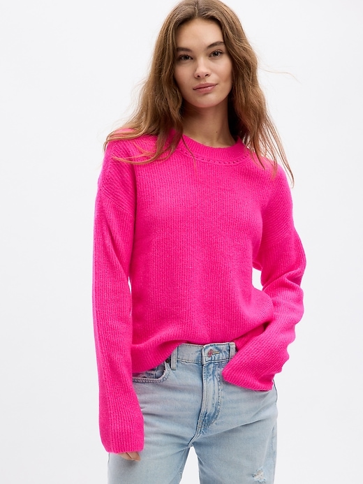 Pink Ribbed Crewneck Sweater