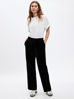 Mid Rise Velour Wide-Leg Pants